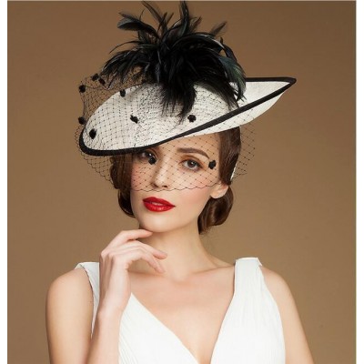  's Kentucky Derby Church Wedding Noble Dress hat linen feather hat YJ   eb-62964455